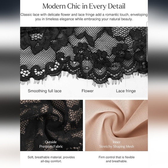 Popilush Black Lace V Neck Shapewear Tummy Control Bodysuit Size 3XL - Picture 5 of 11